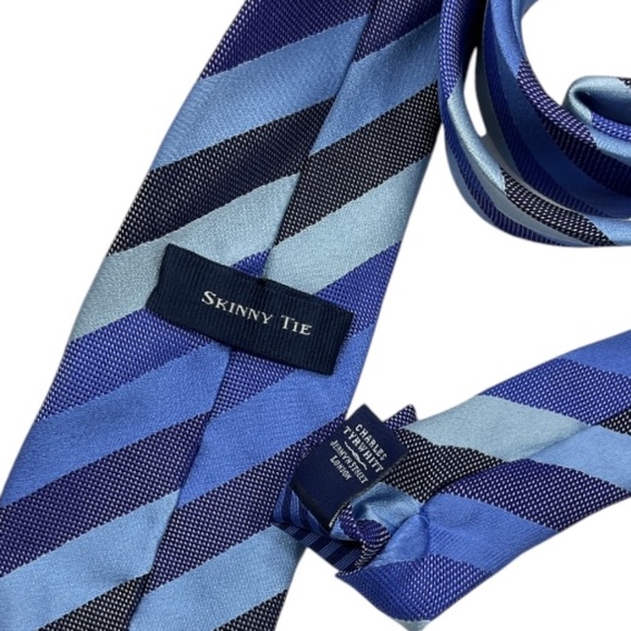 CHARLES TYRWHITT Blue Striped Silk LUXURY Tie HANDMADE ENGLAND - Picture 6 of 7